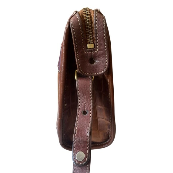Vintage Brahmin Brown Leather Pecan Croc Purse Shoulder Handbag Crossbody - Picture 5 of 7